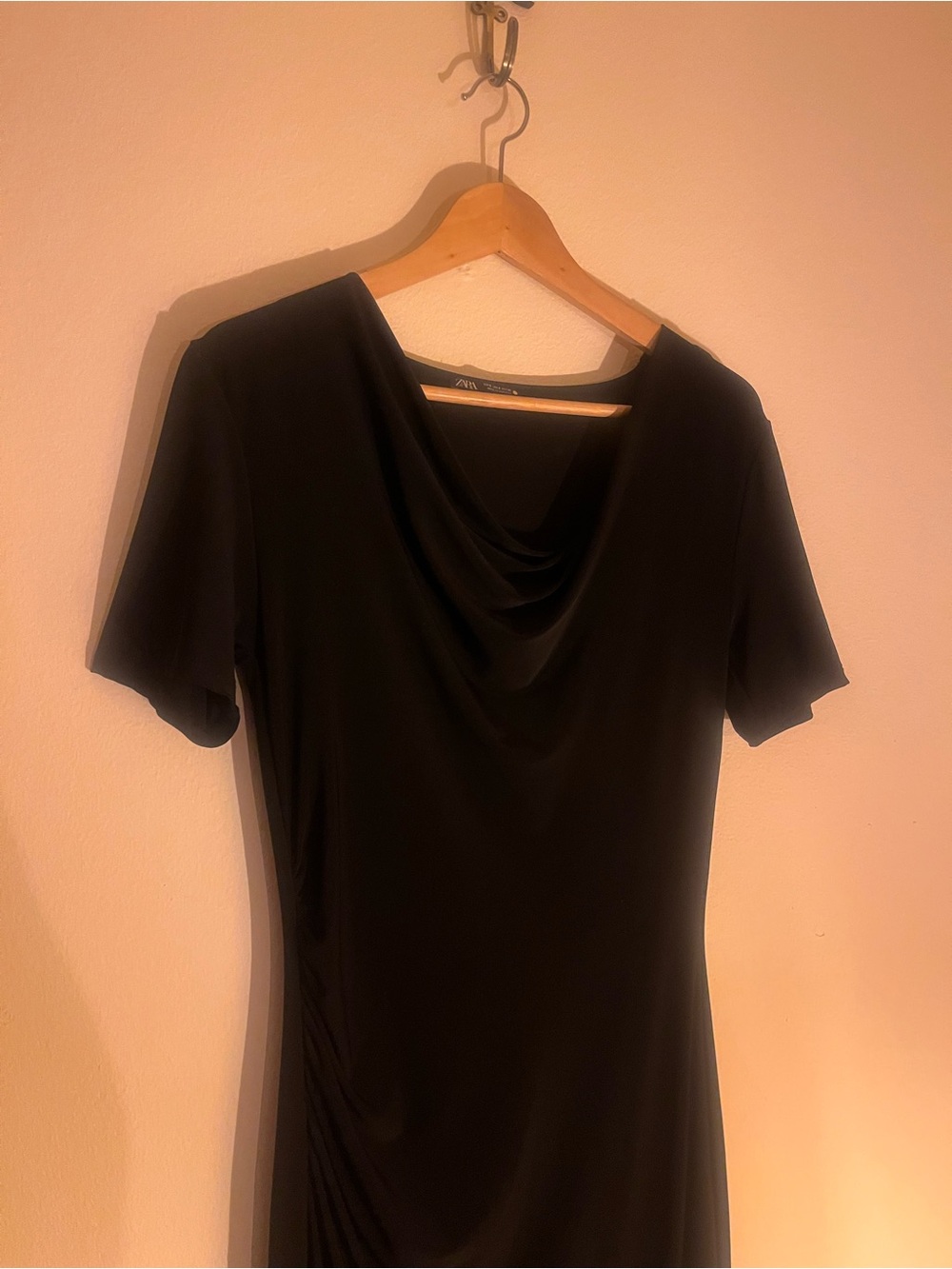 Zara Black Draped Neck Short Sleeve Dress